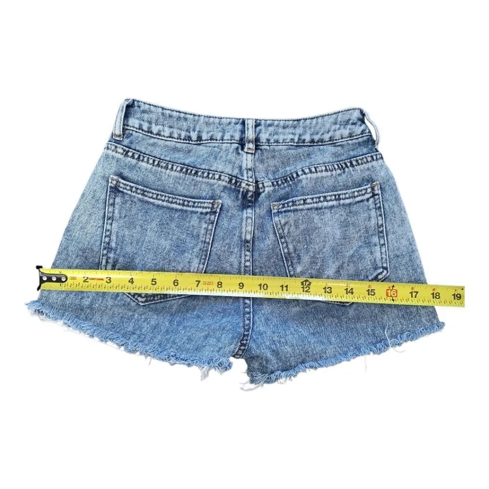 Pacsun Mom Jean Shorts Distressed Blue Denim with Frayed Hem size 23